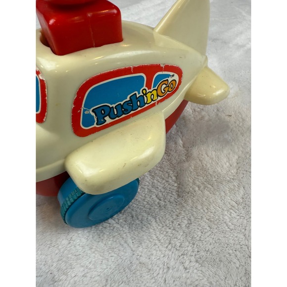 Tomy Push N Go Airplane Toy Vintage Red Yellow Blue Pilot Propeller - Picture 2 of 3